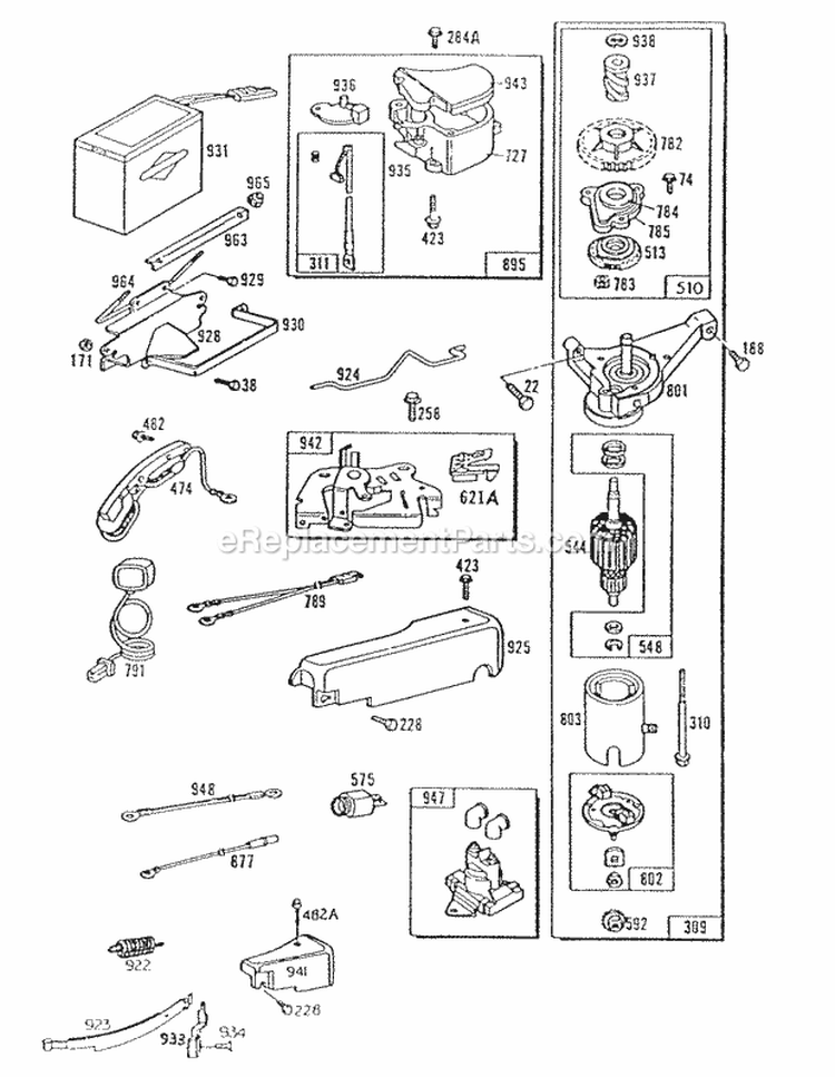 Electric Start Electrical Diagram and Parts List for 094908-0505-01  Briggs and Stratton Engine